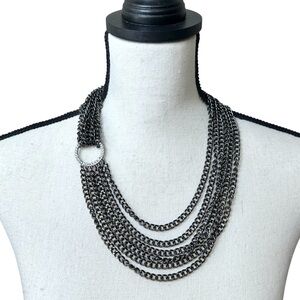 🖤Multilayer Gunmetal Chain Necklace with Rhinestone Accent Ring